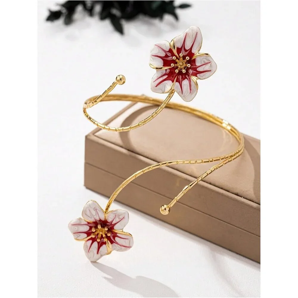 Women's 18K Gold Arm Cuff Bracelets Floral Layered Beach Jewelry
